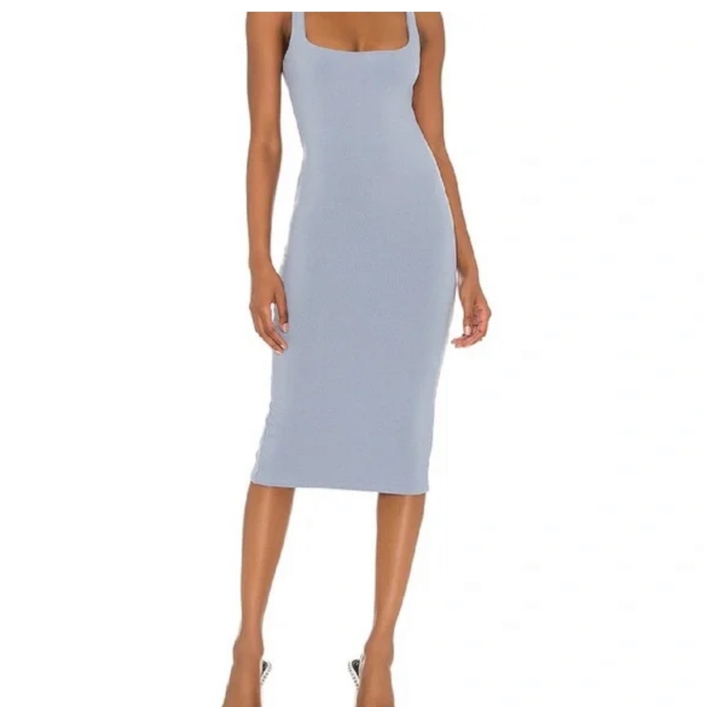 superdown Ribbed Scoop Neck Midi Dress in Light Blue